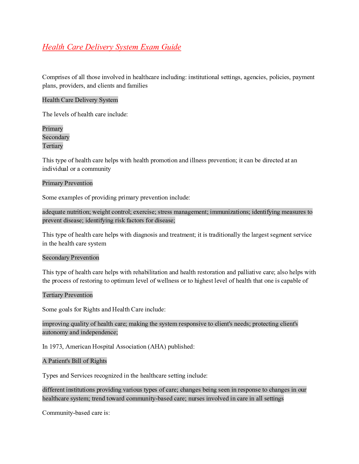 Health Care Delivery System - Browsegrades